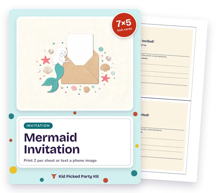Mermaid Birthday Invitation cover with a real page behind it
