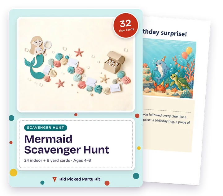 Mermaid Birthday Scavenger Hunt cover with a real page behind it