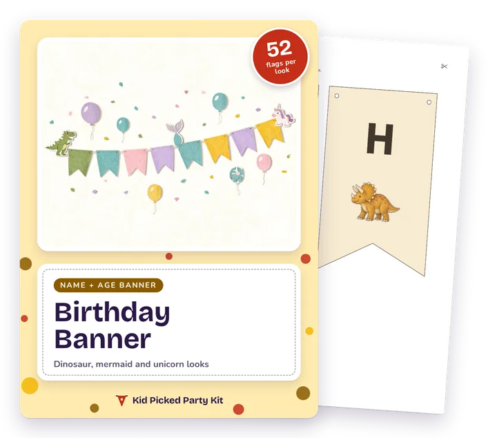 Name and Age Birthday Banner cover with a real page behind it