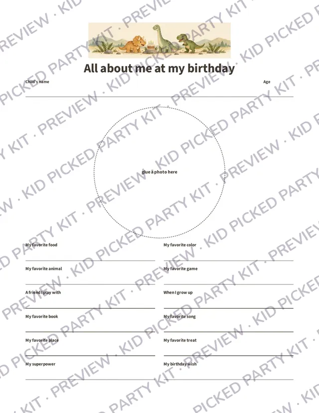 Birthday Milestone Poster: All about me at my birthday poster, dinosaur theme