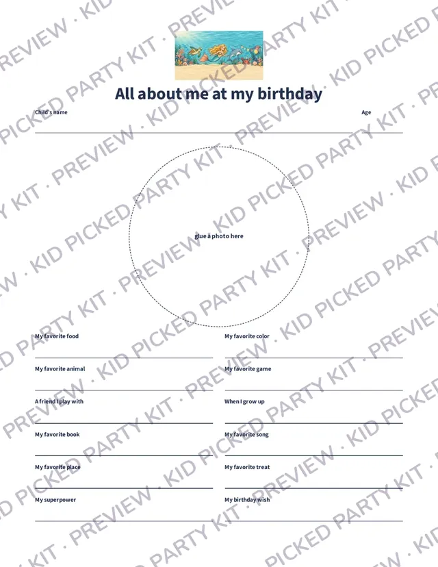 Birthday Milestone Poster: All about me at my birthday poster, mermaid theme