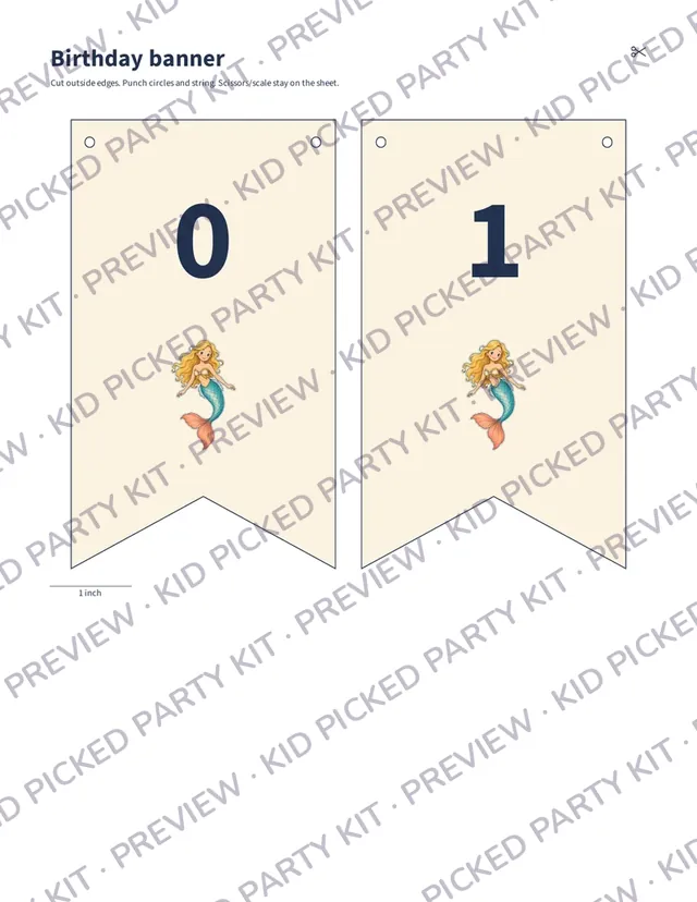 Name and Age Birthday Banner: Banner flags, numbers 0 and 1