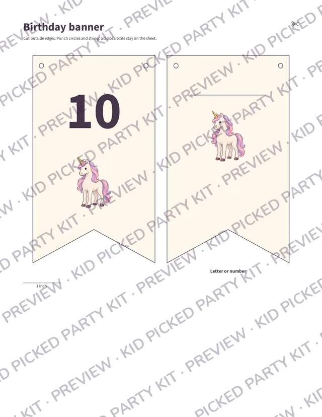 Name and Age Birthday Banner: Banner flags, number 10 and a blank flag