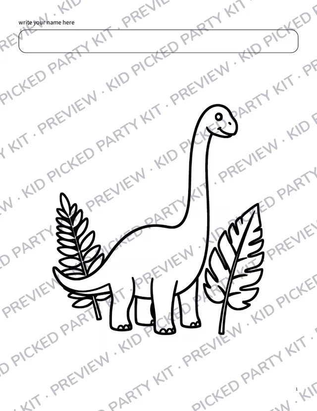 Personalized Name Coloring Page: Dinosaur coloring page with blank name banner
