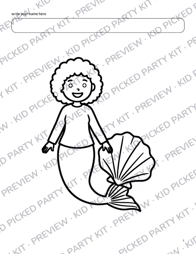 Personalized Name Coloring Page: Mermaid coloring page with blank name banner
